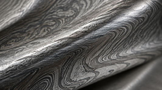 Macro view of folded Damascus steel grain pattern