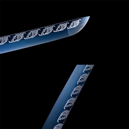 Akizuki katana with blue blade, hand-forged samurai sword, view 8