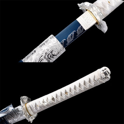 Akizuki katana with blue blade, hand-forged samurai sword, view 10