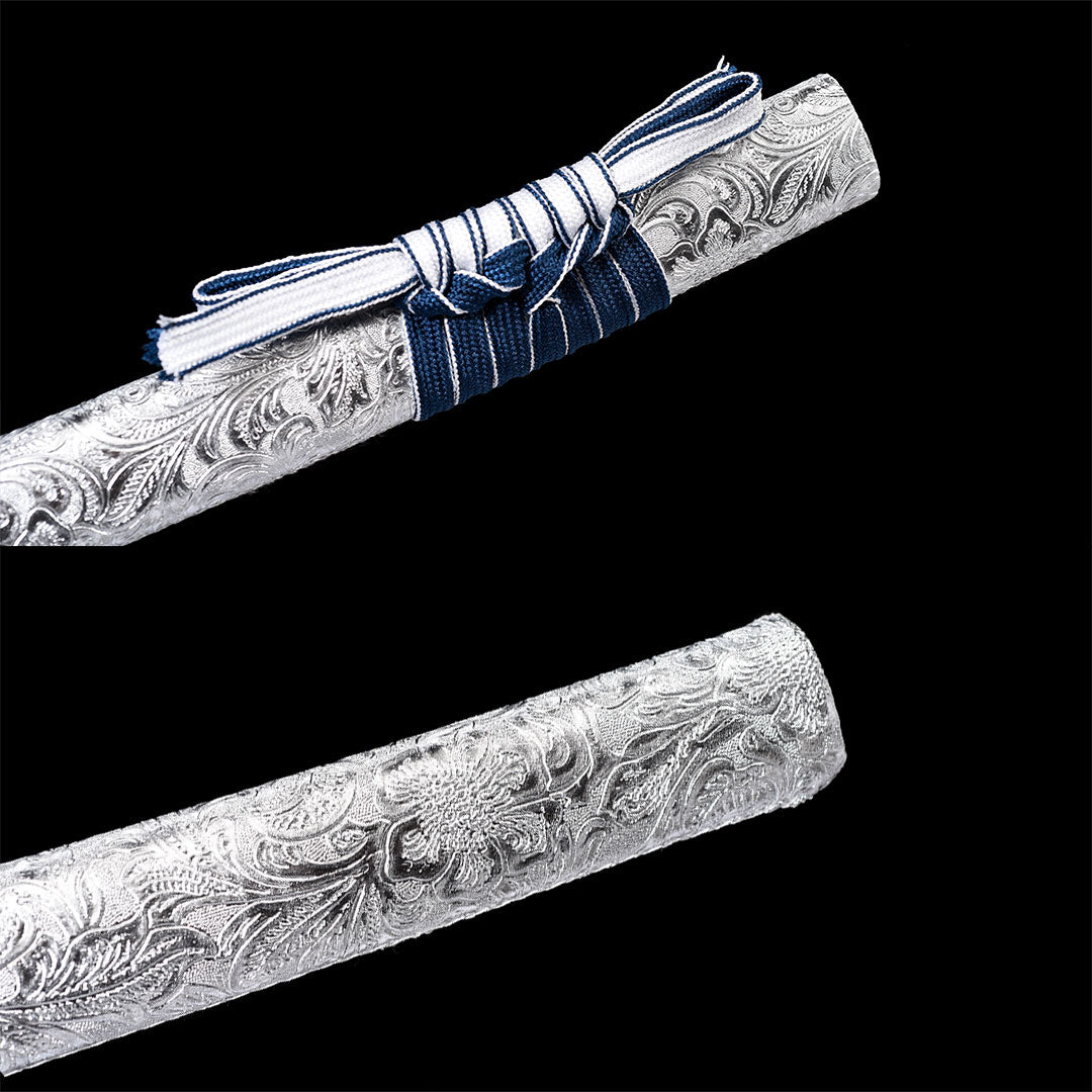 Akizuki katana with blue blade, hand-forged samurai sword, view 12