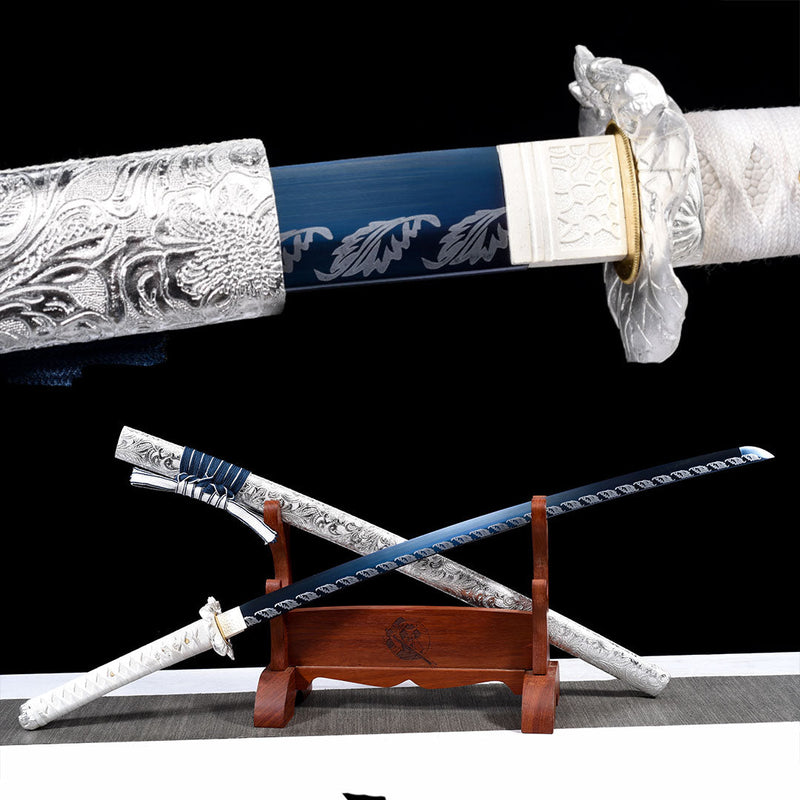 Akizuki katana with blue blade, hand-forged samurai sword