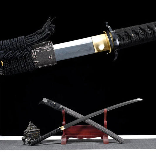Ghost katana, hand-forged samurai sword with sculpted iron tsuba