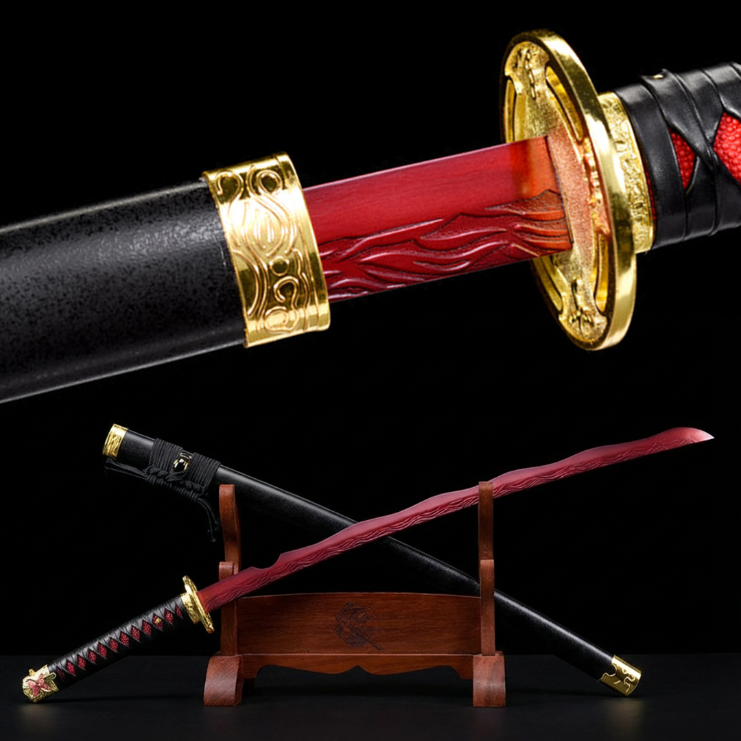 Rivers of Blood katana from Elden Ring, black and red blade