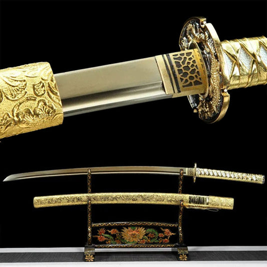 Golden Dragon katana with golden blade and dragon design