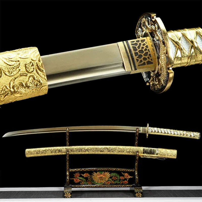 Golden Dragon katana with golden blade and dragon design