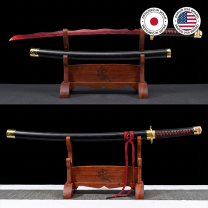 Rivers of Blood katana from Elden Ring, black and red blade, view 2