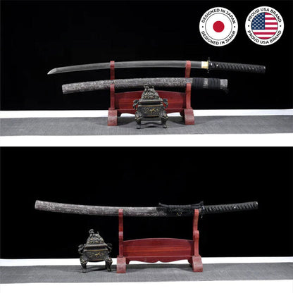 Ghost katana, hand-forged samurai sword with sculpted iron tsuba, view 2