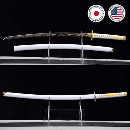 Zenitsu Nichirin sword from Demon Slayer, black and yellow blade, view 2