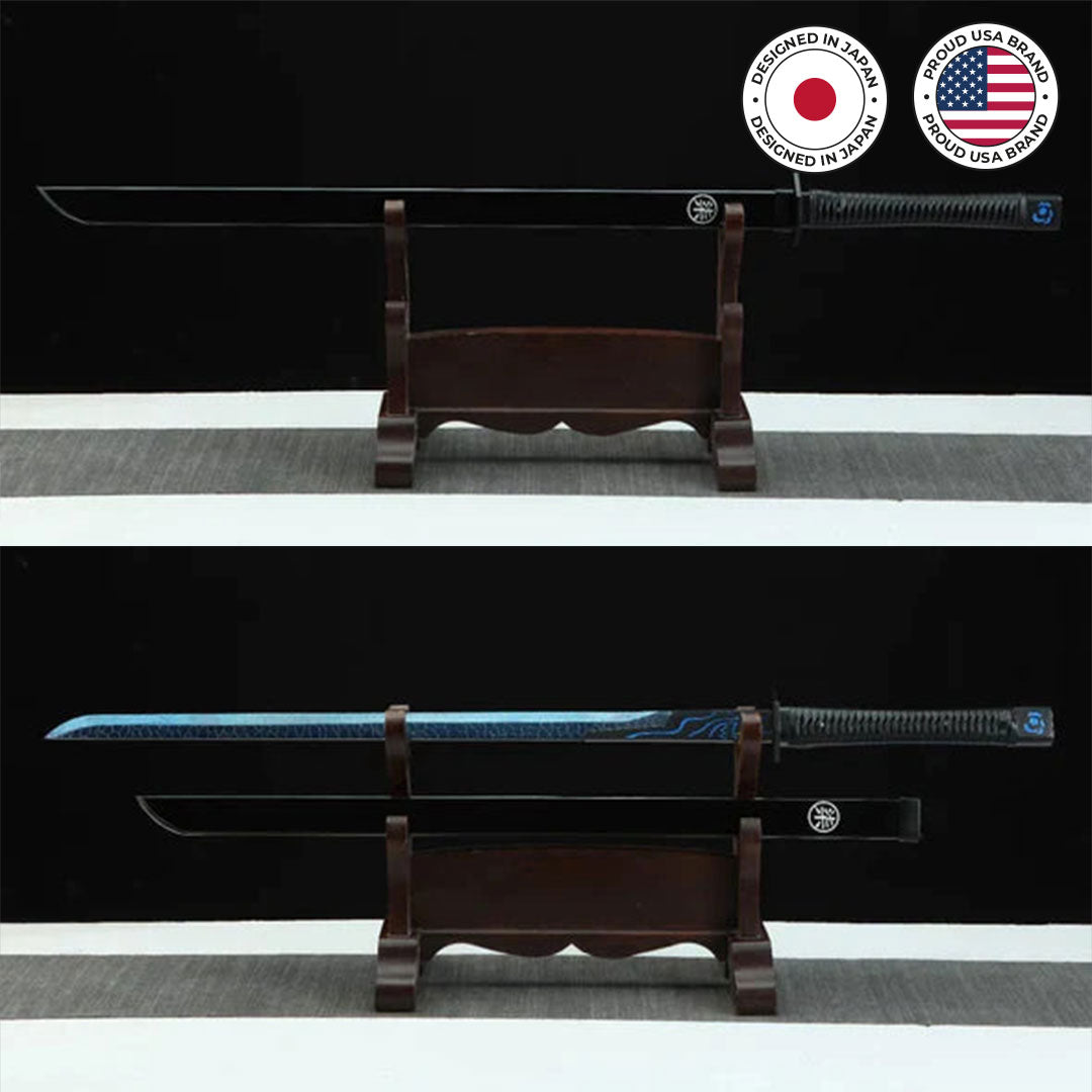 Scissor Seven Thousand Demon Dagger sword, black and blue blade, view 2
