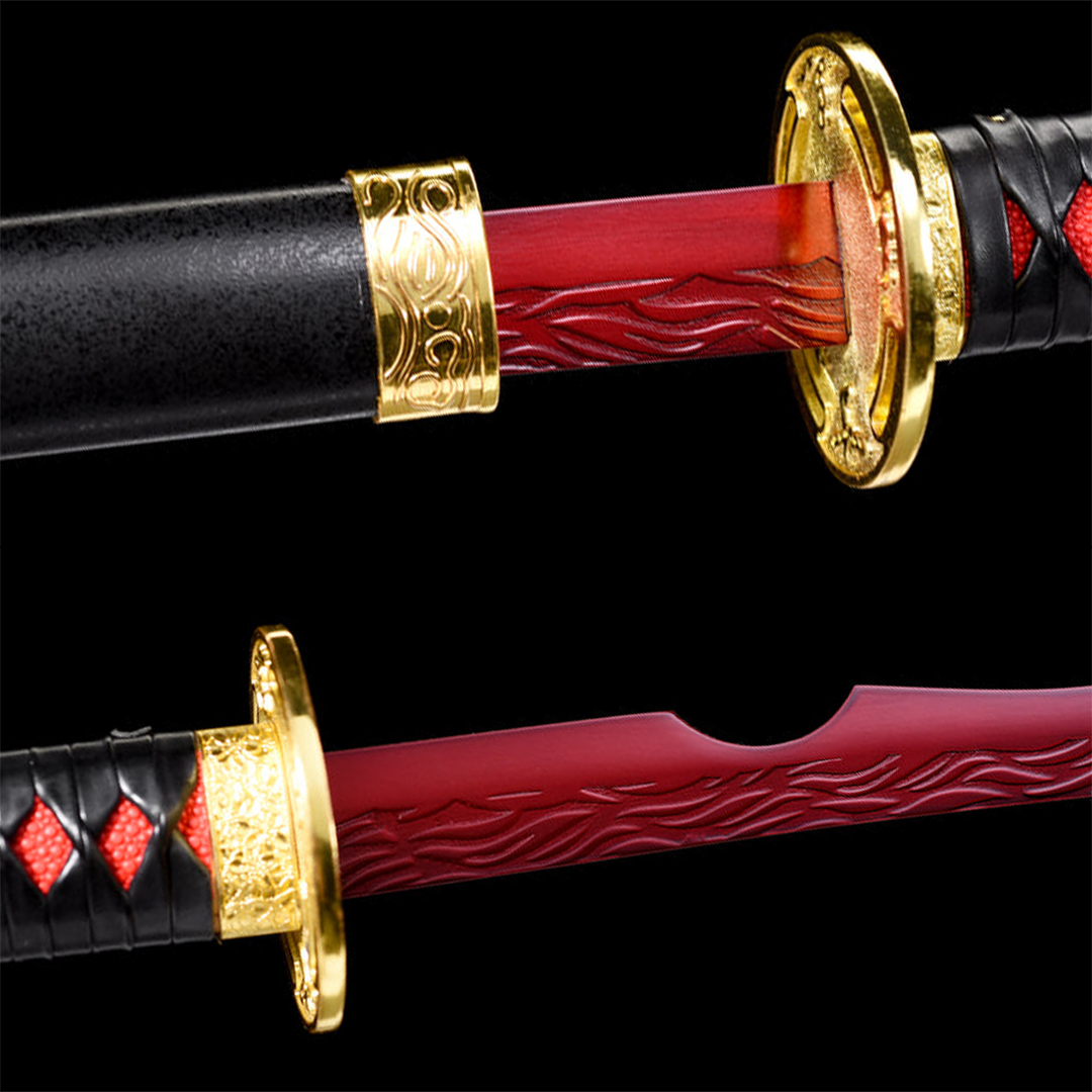 Rivers of Blood katana from Elden Ring, black and red blade, view 6
