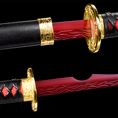 Rivers of Blood katana from Elden Ring, black and red blade, view 6