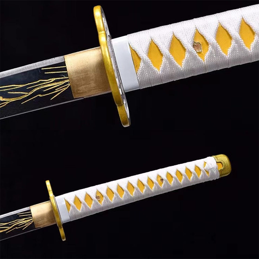 Zenitsu Nichirin sword from Demon Slayer, black and yellow blade, view 4