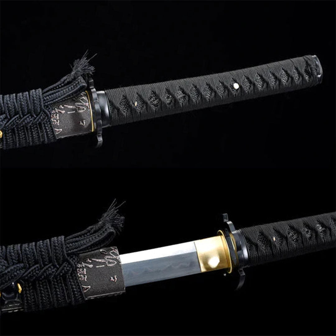 Ghost katana, hand-forged samurai sword with sculpted iron tsuba, view 4