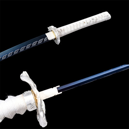 Akizuki katana with blue blade, hand-forged samurai sword, view 6