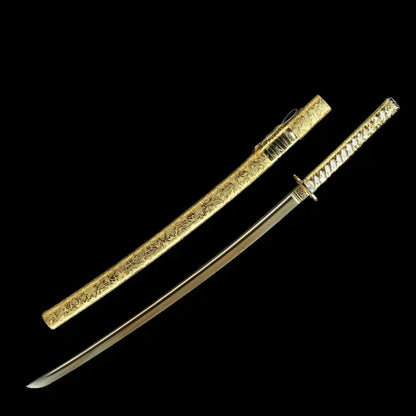 Golden Dragon katana with golden blade and dragon design, view 11