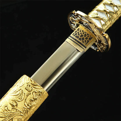 Golden Dragon katana with golden blade and dragon design, view 4