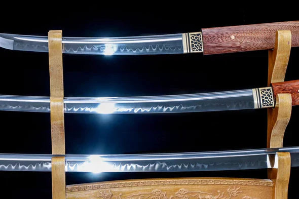 Rozuuddo katana, wakizashi and tanto set, T10 steel with hamon, view 4