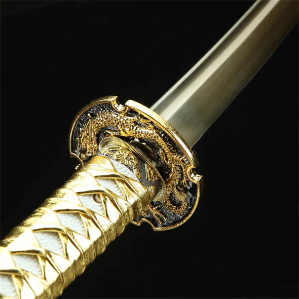 Golden Dragon katana with golden blade and dragon design, view 8