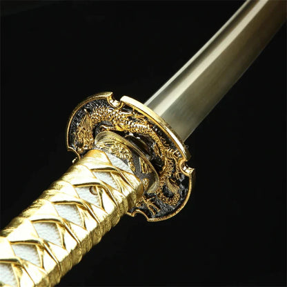 Golden Dragon katana with golden blade and dragon design, view 8