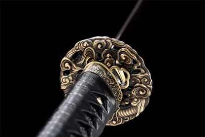 Tsuba-Dragon-de-Mer-Acier-Damas-Full-Tang