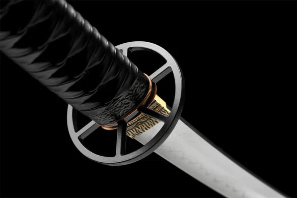 Tsuba-Katana-Rurouni-Kenshin-Noir-Acier-T10-Hamon-Veritable