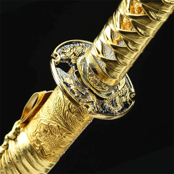 Golden Dragon katana with golden blade and dragon design, view 12