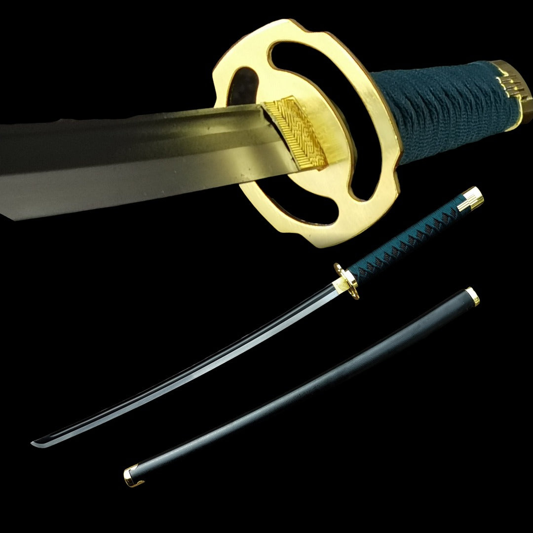 Elden Ring Nagakiba Katana - gold tsuba and blade, with scabbard