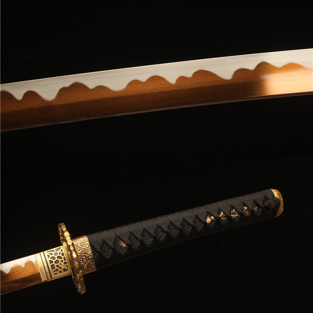 Ember Dragon Katana - copper-gold hamon blade and wrapped handle