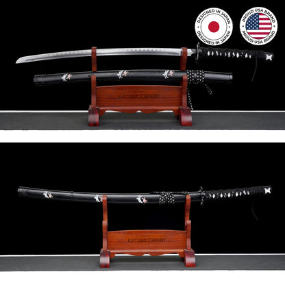 Falcon Claw Katana Ghost of Yotei on its display stand