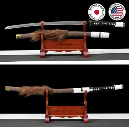Lone Wolf Katana Ghost of Yotei on its display stand