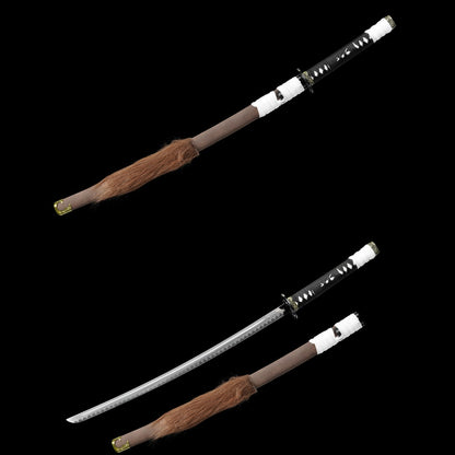 Lone Wolf Katana with its fur-wrapped scabbard