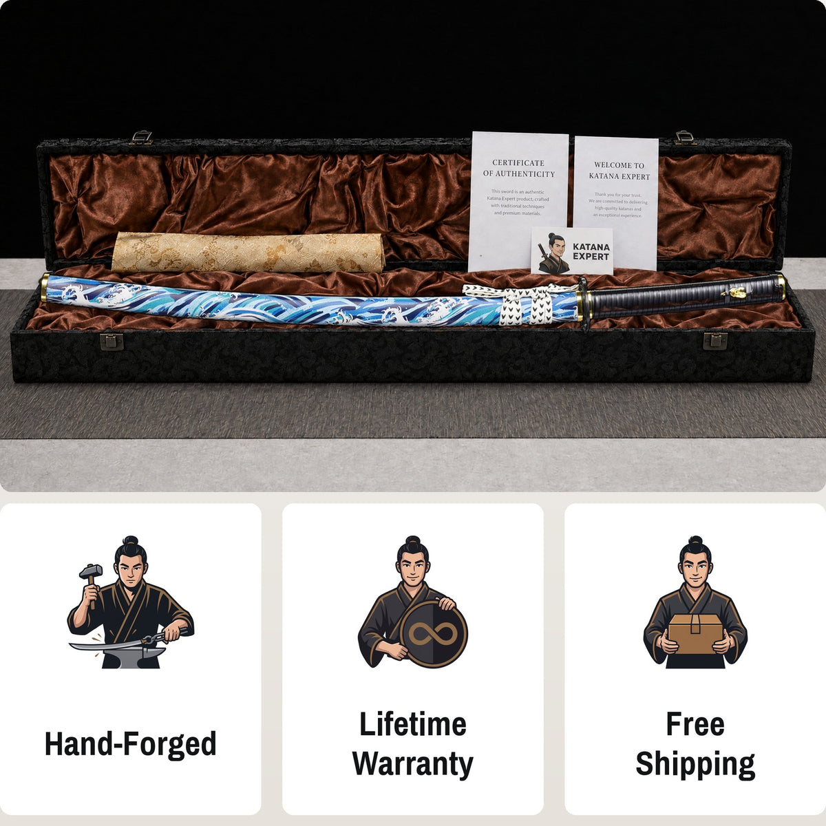 Raging Wave Katana in the Katana Expert gift case