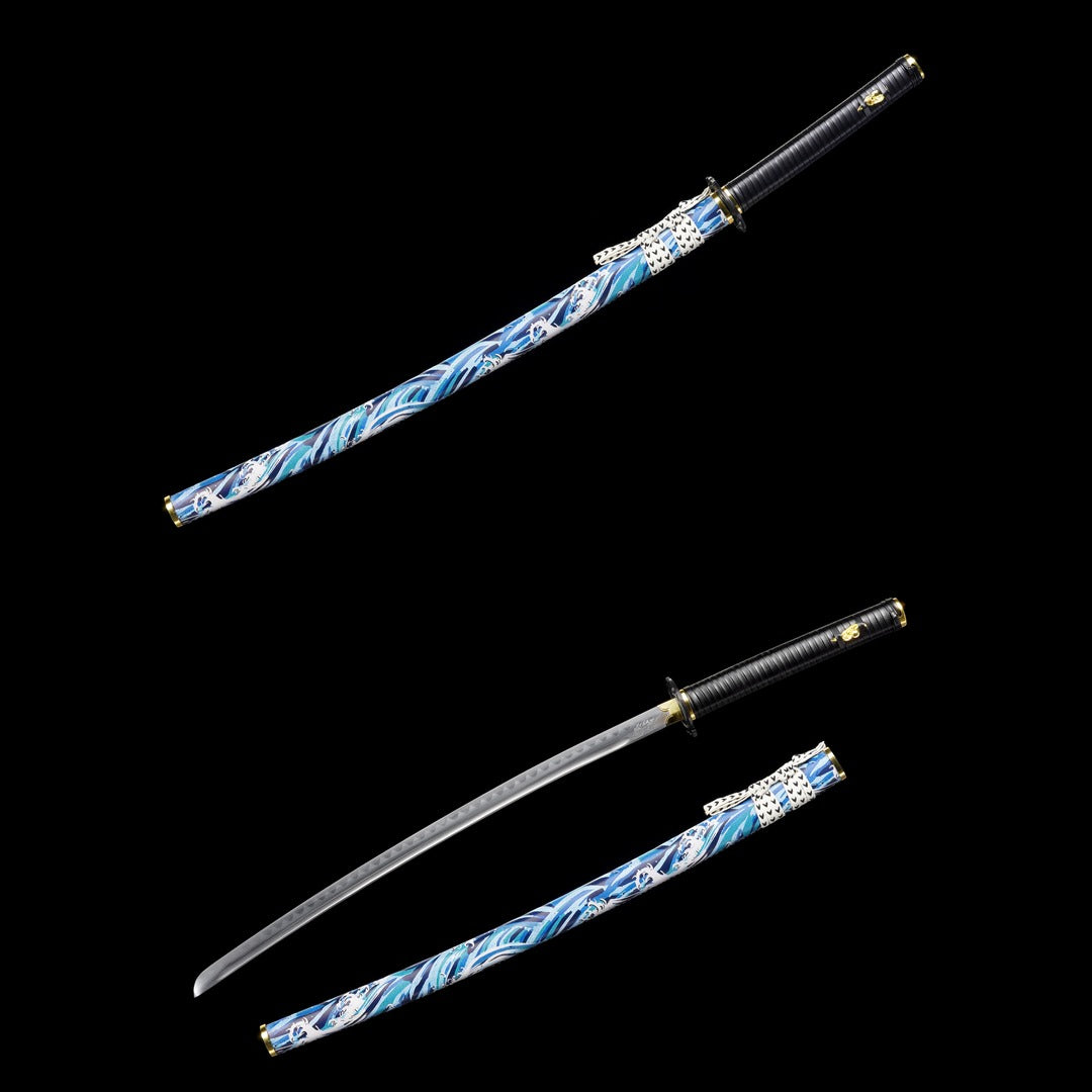 Raging Wave Katana with its blue wave scabbard